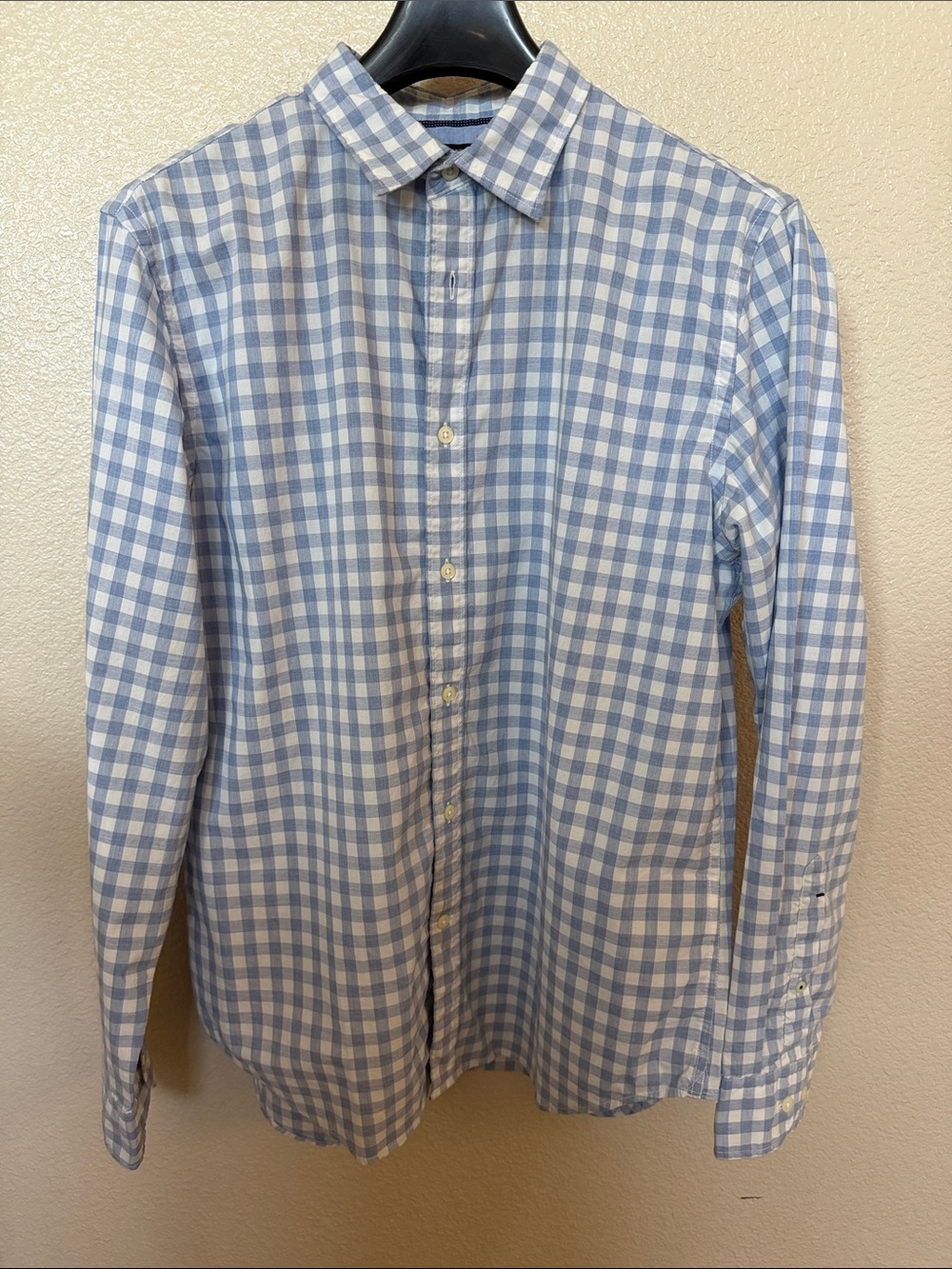 Men's Light Blue and White Gingham Shirt